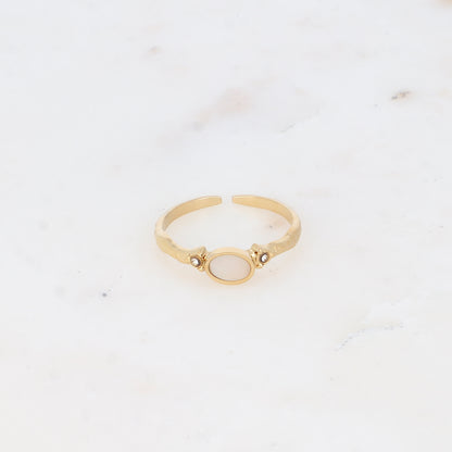 Bague fine avec pierre naturelle et strass - Nacre
