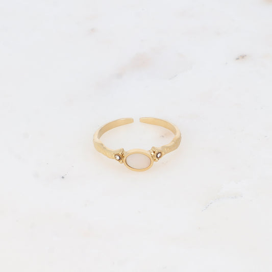 Bague fine avec pierre naturelle et strass - Nacre