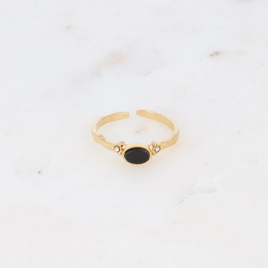 Bague fine avec pierre naturelle et strass - Onyx