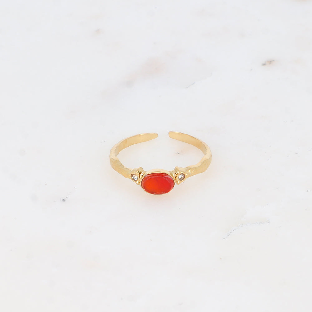 Bague fine avec pierre naturelle et strass - Cornaline
