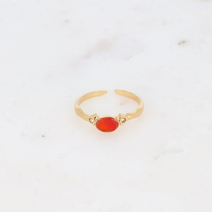 Bague fine avec pierre naturelle et strass - Cornaline