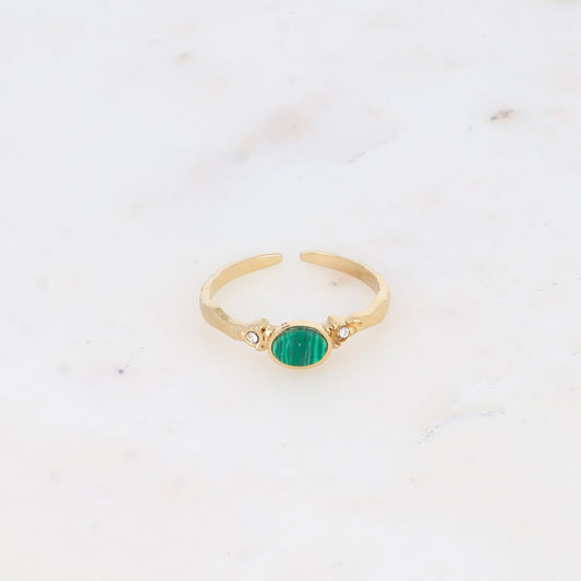 Bague fine avec pierre naturelle et strass - Malachite