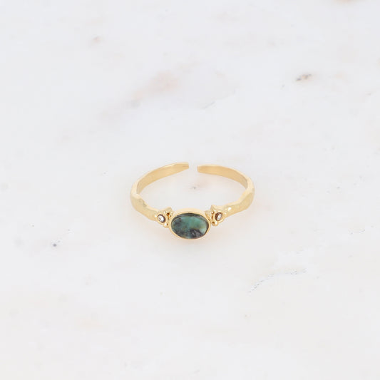Bague fine avec pierre naturelle et strass - Turquoise africaine