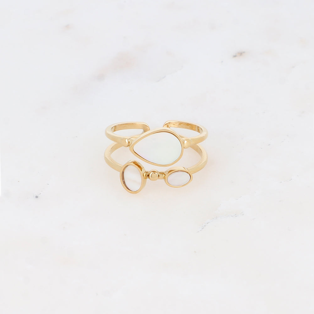 Bague deux rangs avec pierre naturelle - Nacre