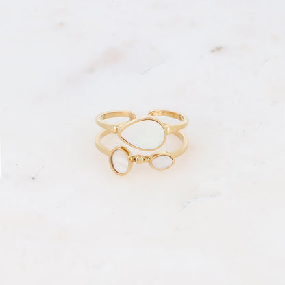 Bague deux rangs avec pierre naturelle - Nacre