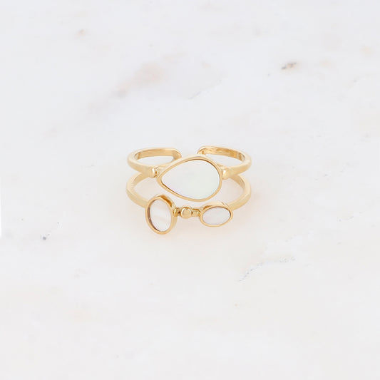 Bague deux rangs avec pierre naturelle - Nacre