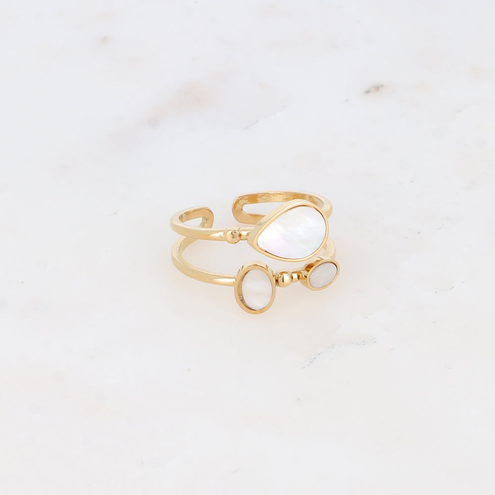 Bague deux rangs avec pierre naturelle - Nacre