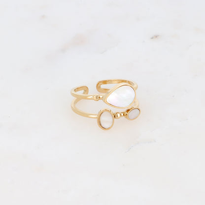 Bague deux rangs avec pierre naturelle - Nacre