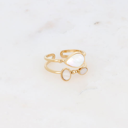 Bague deux rangs avec pierre naturelle - Nacre