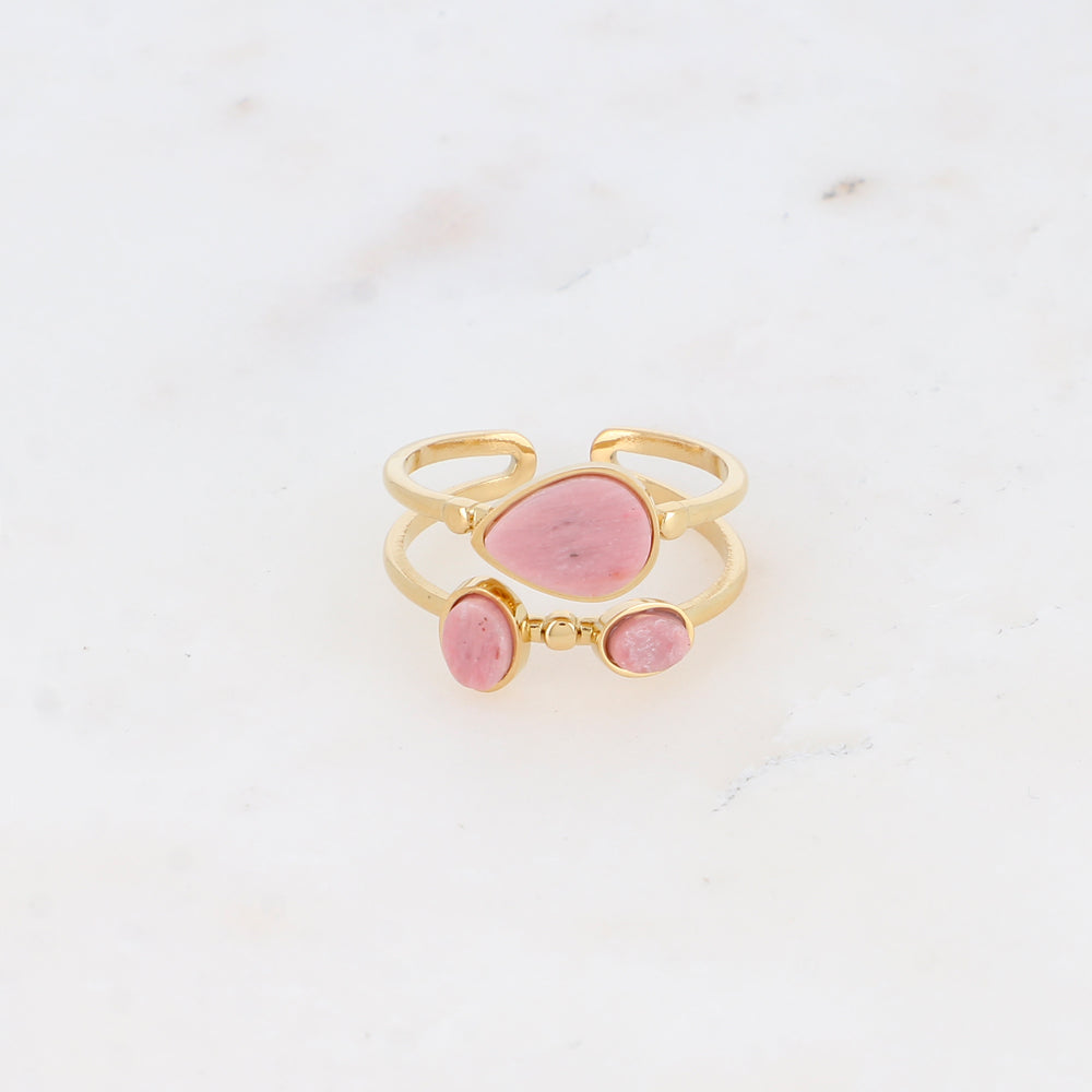 Bague deux rangs avec pierre naturelle - Rhodonite
