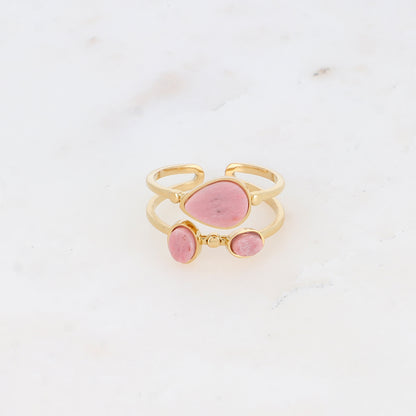 Bague deux rangs avec pierre naturelle - Rhodonite