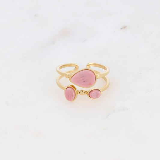 Bague deux rangs avec pierre naturelle - Rhodonite