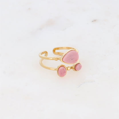 Bague deux rangs avec pierre naturelle - Rhodonite