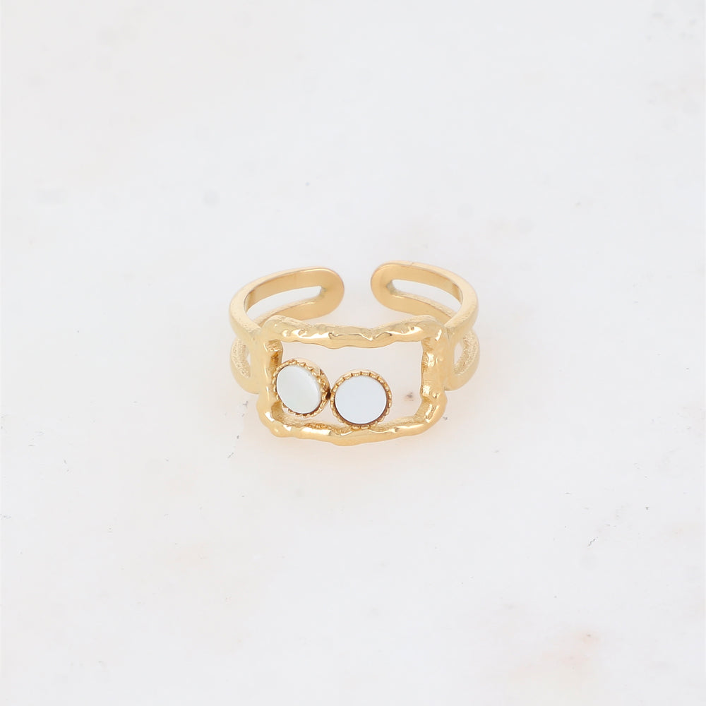 Bague 2 rangs avec anneau rectangulaire serti de pierre naturelle - Nacre