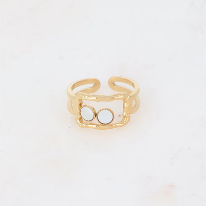 Bague 2 rangs avec anneau rectangulaire serti de pierre naturelle - Nacre