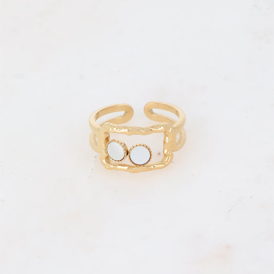 Bague 2 rangs avec anneau rectangulaire serti de pierre naturelle - Nacre