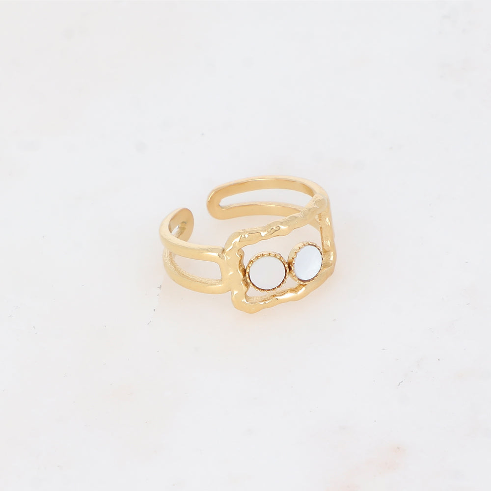 Bague 2 rangs avec anneau rectangulaire serti de pierre naturelle - Nacre