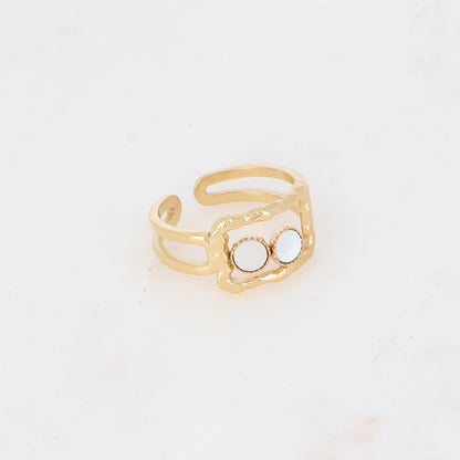 Bague 2 rangs avec anneau rectangulaire serti de pierre naturelle - Nacre