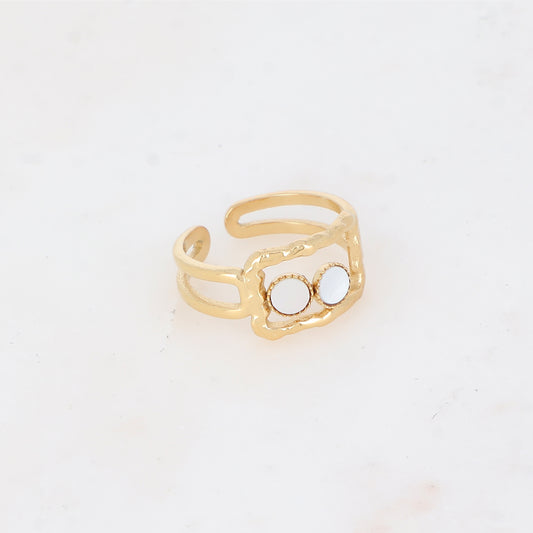 Bague 2 rangs avec anneau rectangulaire serti de pierre naturelle - Nacre