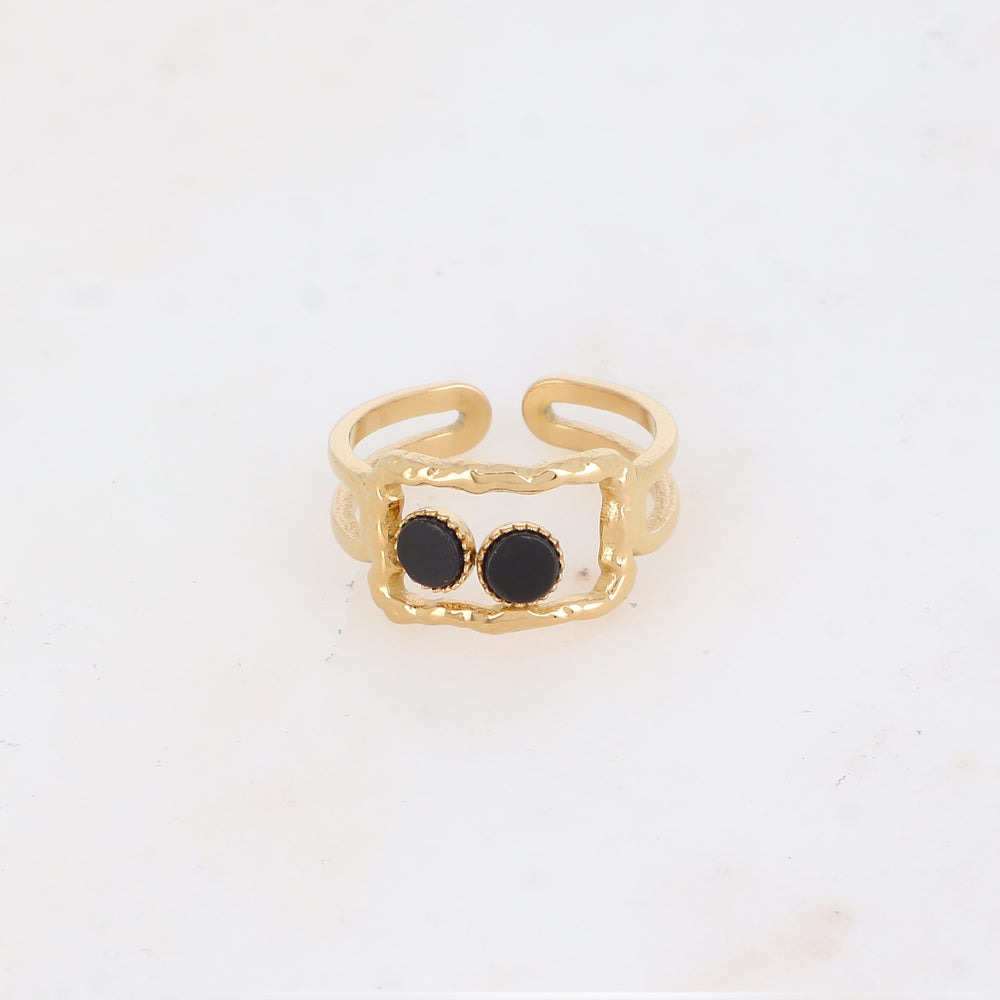 Bague 2 rangs avec anneau rectangulaire serti de pierre naturelle - Onyx