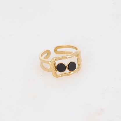Bague 2 rangs avec anneau rectangulaire serti de pierre naturelle - Onyx