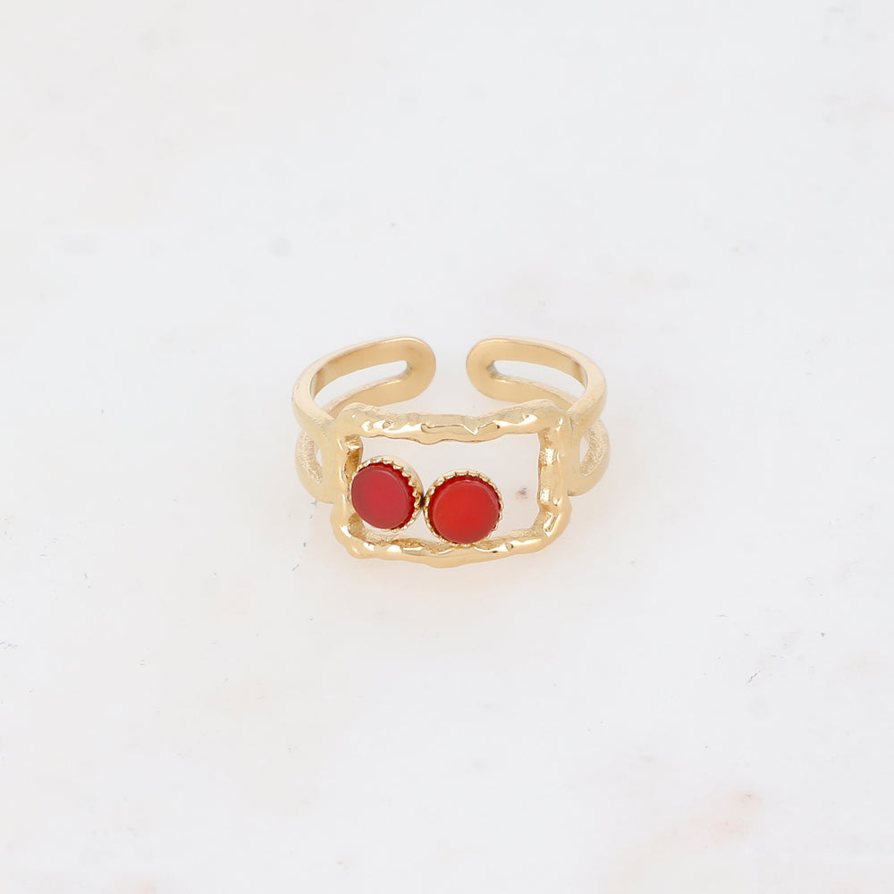 Bague 2 rangs avec anneau rectangulaire serti de pierre naturelle - Cornaline