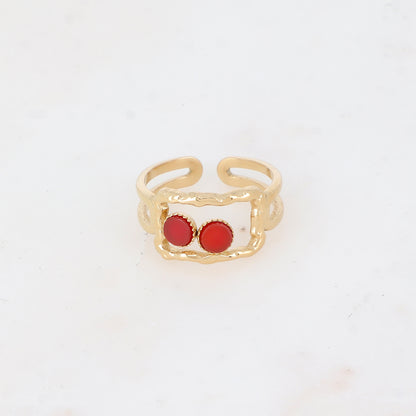 Bague 2 rangs avec anneau rectangulaire serti de pierre naturelle - Cornaline