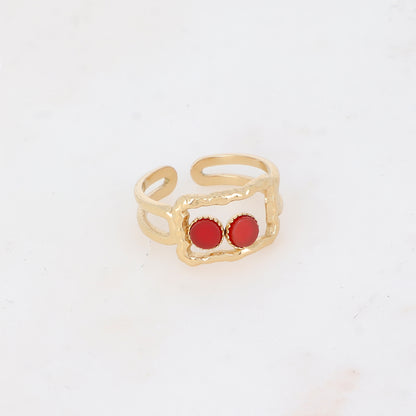 Bague 2 rangs avec anneau rectangulaire serti de pierre naturelle - Cornaline