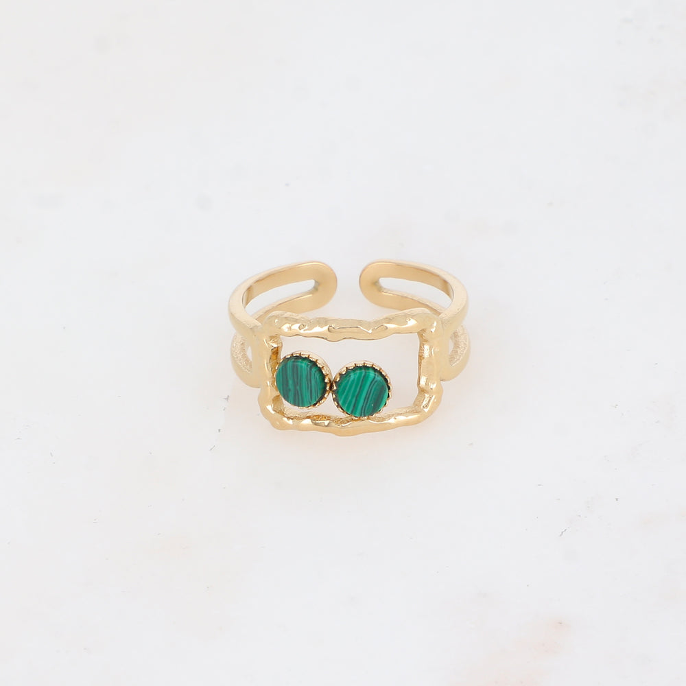 Bague 2 rangs avec anneau rectangulaire serti de pierre naturelle - Malachite