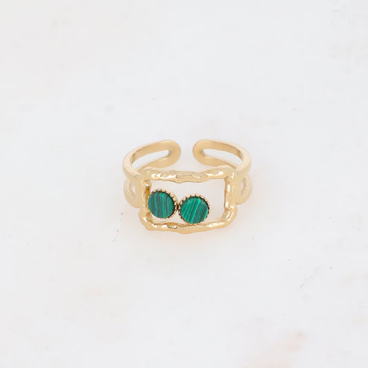 Bague 2 rangs avec anneau rectangulaire serti de pierre naturelle - Malachite