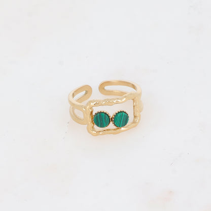 Bague 2 rangs avec anneau rectangulaire serti de pierre naturelle - Malachite