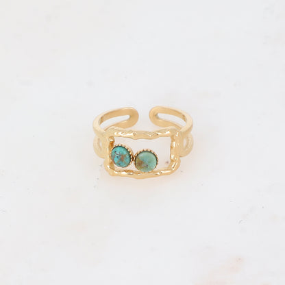 Bague 2 rangs avec anneau rectangulaire serti de pierre naturelle - Turquoise africaine