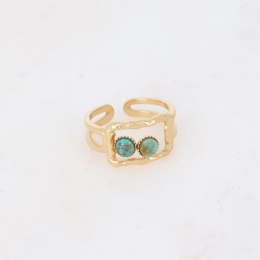 Bague 2 rangs avec anneau rectangulaire serti de pierre naturelle - Turquoise africaine