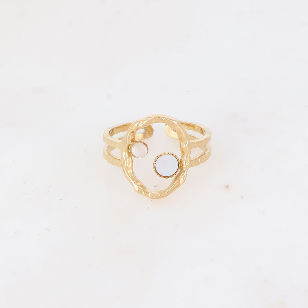 Bague 2 rangs avec anneau serti de pierre naturelle - Nacre
