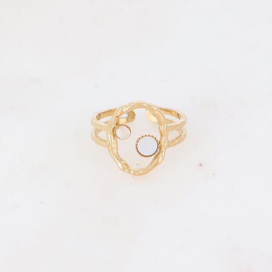 Bague 2 rangs avec anneau serti de pierre naturelle - Nacre