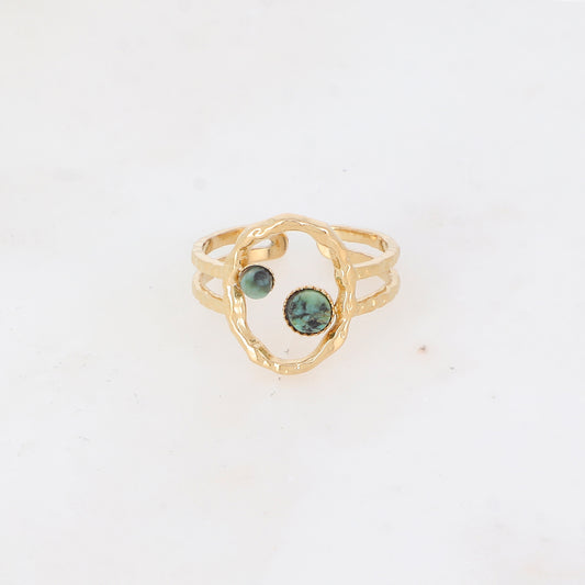 Bague 2 rangs avec anneau serti de pierre naturelle - Turquoise africaine