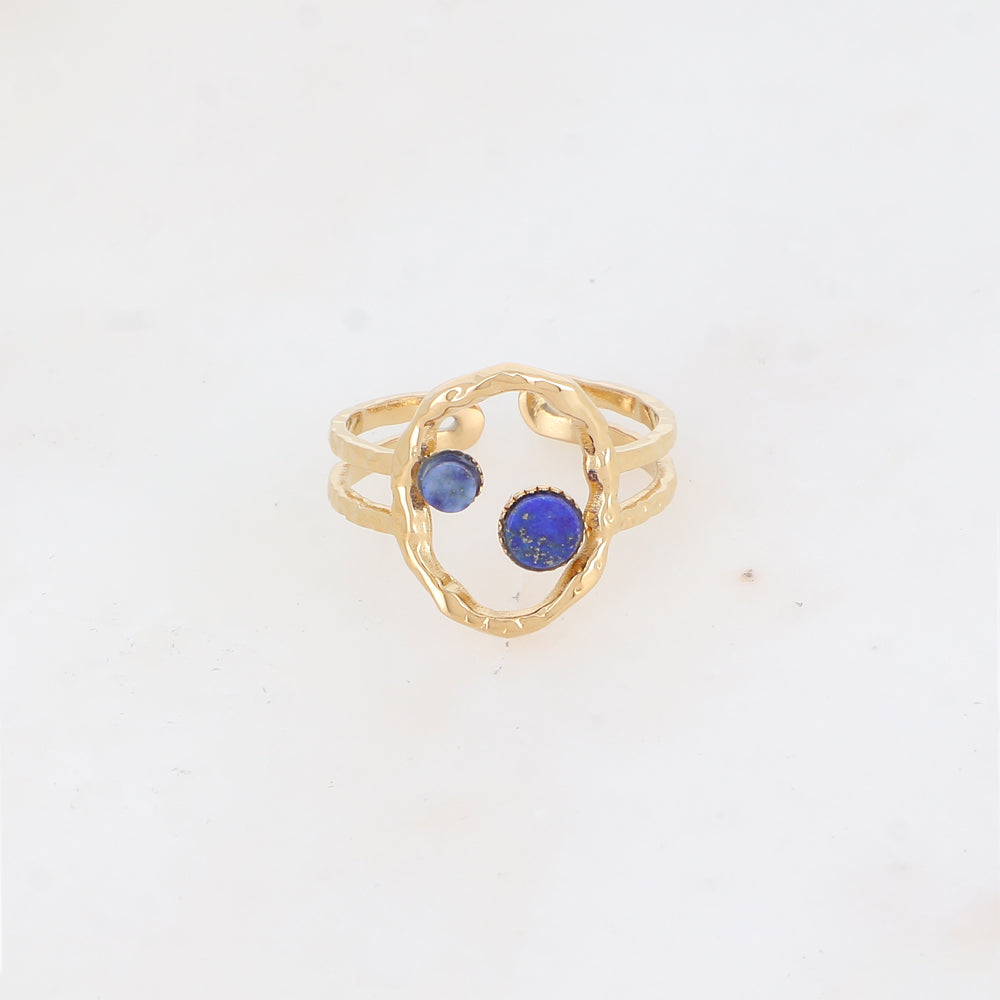 Bague 2 rangs avec anneau serti de pierre naturelle - Lapis lazulite