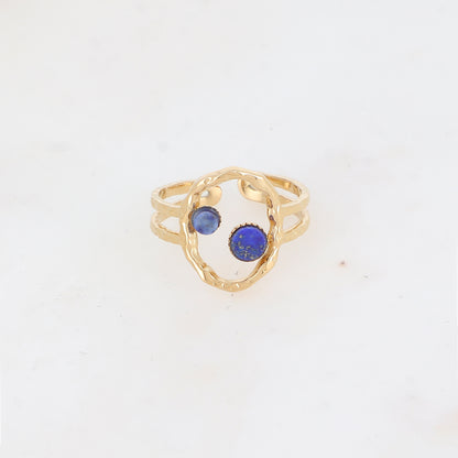Bague 2 rangs avec anneau serti de pierre naturelle - Lapis lazulite