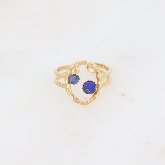 Bague 2 rangs avec anneau serti de pierre naturelle - Lapis lazulite