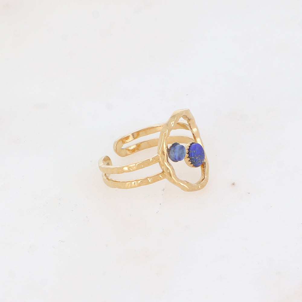 Bague 2 rangs avec anneau serti de pierre naturelle - Lapis lazulite