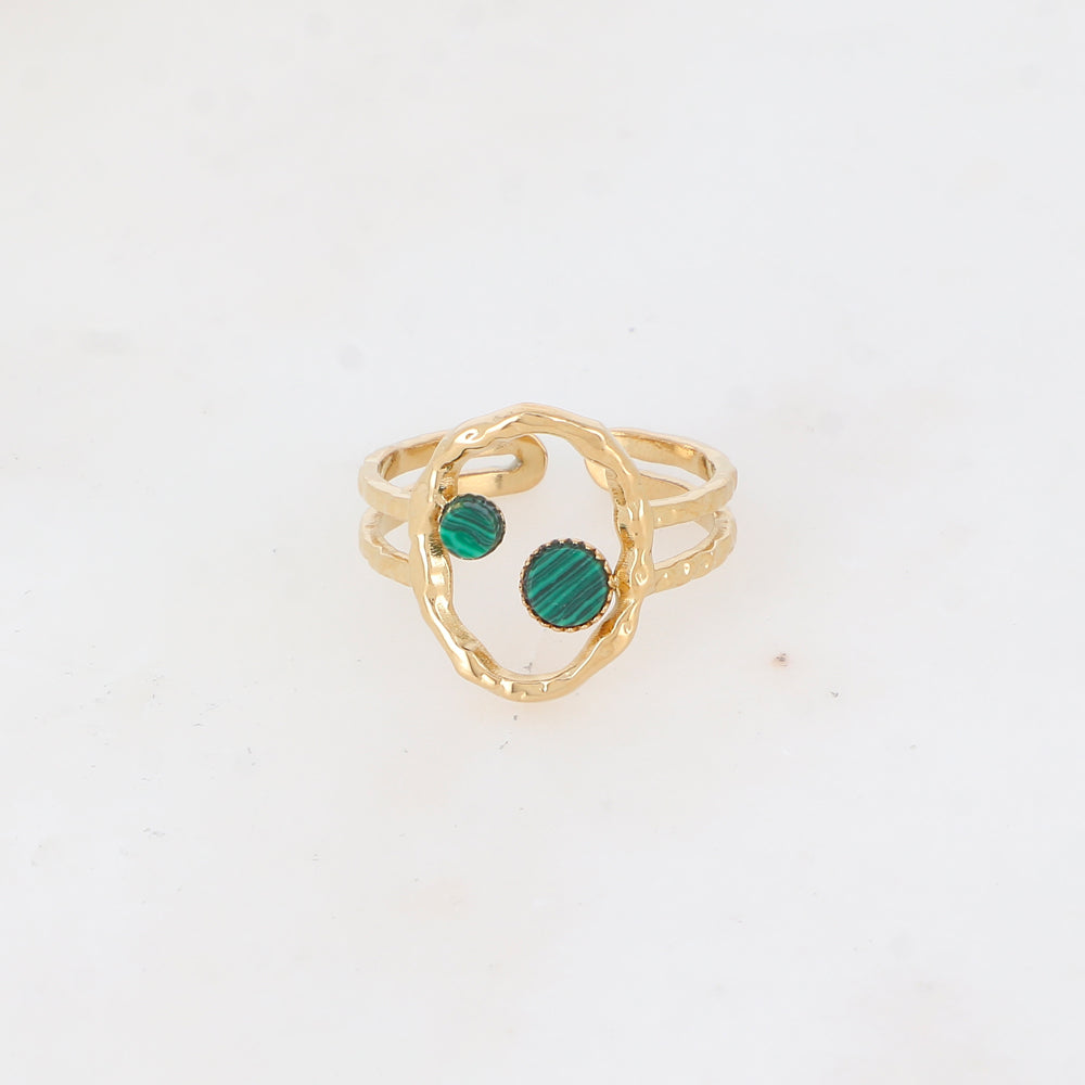 Bague 2 rangs avec anneau serti de pierre naturelle - Malachite
