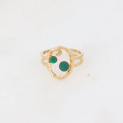 Bague 2 rangs avec anneau serti de pierre naturelle - Malachite