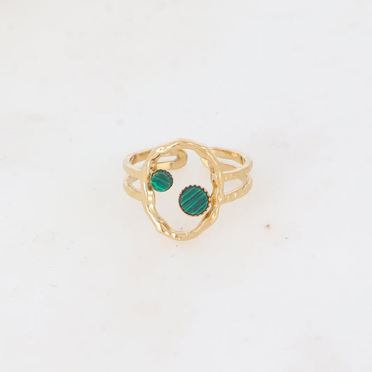 Bague 2 rangs avec anneau serti de pierre naturelle - Malachite