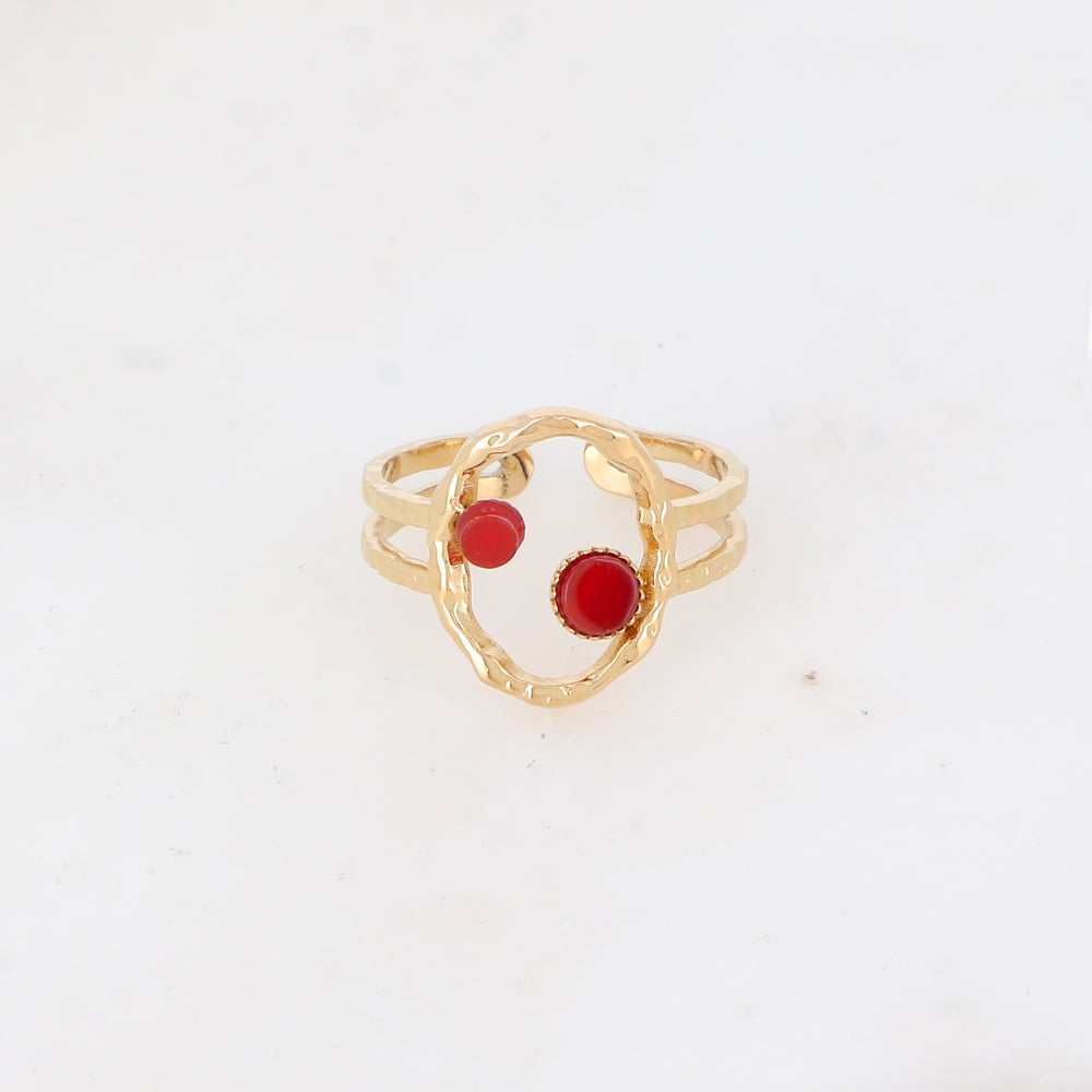 Bague 2 rangs avec anneau serti de pierre naturelle - Cornaline