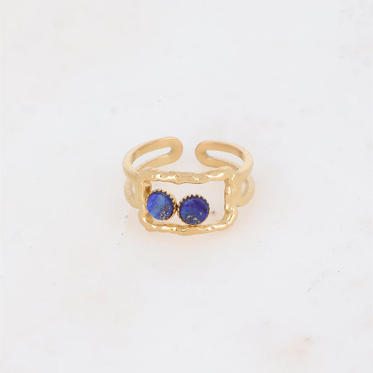 Bague 2 rangs avec anneau rectangulaire serti de pierre naturelle - Lapis lazulite
