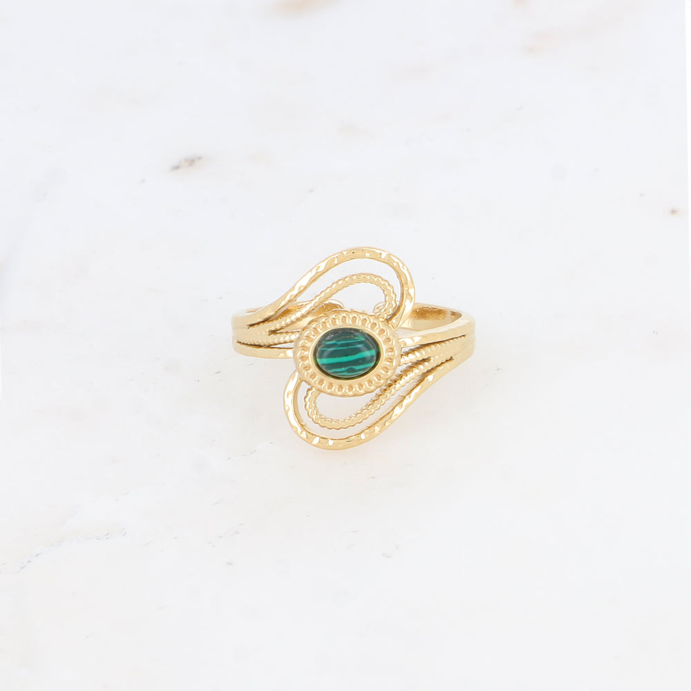 Bague ajourée avec pierre naturelle - Malachite