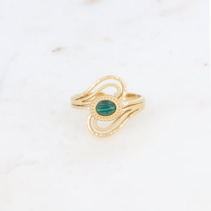 Bague ajourée avec pierre naturelle - Malachite