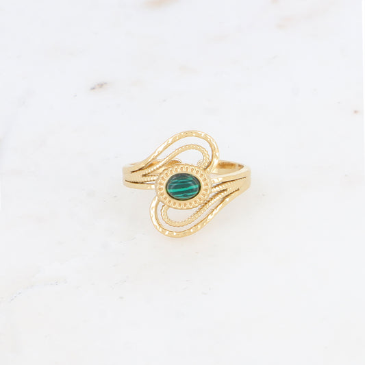 Bague ajourée avec pierre naturelle - Malachite