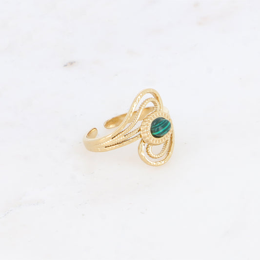 Bague ajourée avec pierre naturelle - Malachite