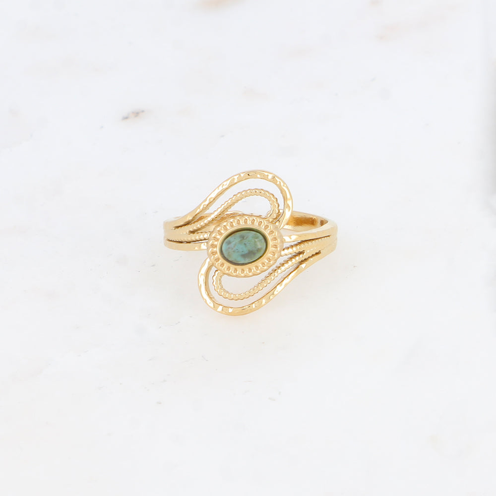Bague ajourée avec pierre naturelle - Turquoise africaine
